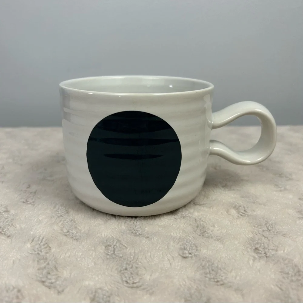 Crate & Barrel Camilla Engdahl Black Dot Coffee Mug Ribbed Circle White